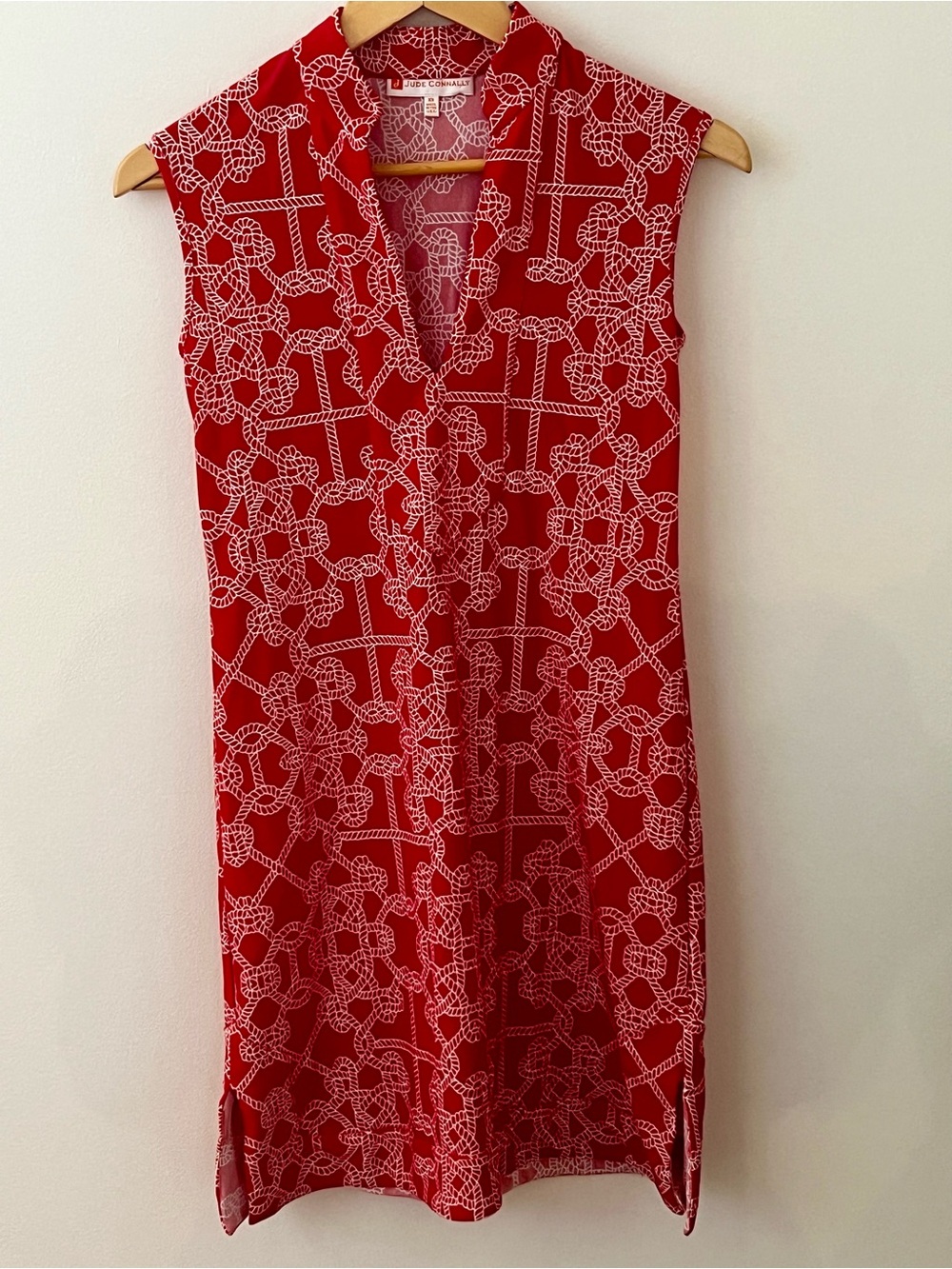 Jude Connally Red & White Rope Knot Print Sleeveless Dress - XS - Made in US